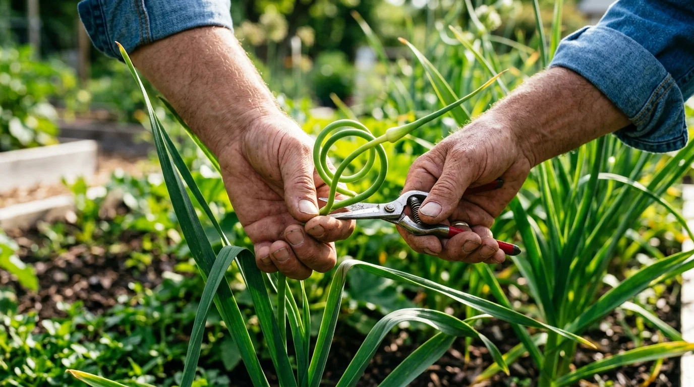 Harvesting Garlic Scapes and Why Timing Matters